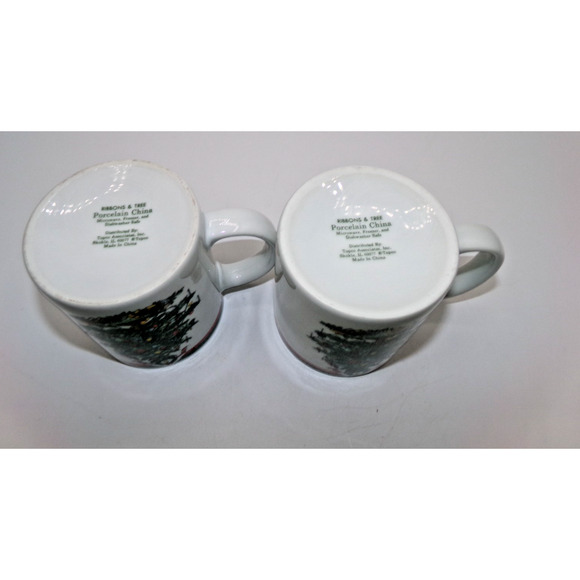 Vintage Topco Ribbons & Tree Christmas Tree Set 2 Coffee Mug Cocoa Mug Treat Mug - Picture 9 of 12